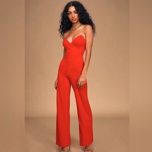 NWT Lulus Power Move Red Strapless Jumpsuit